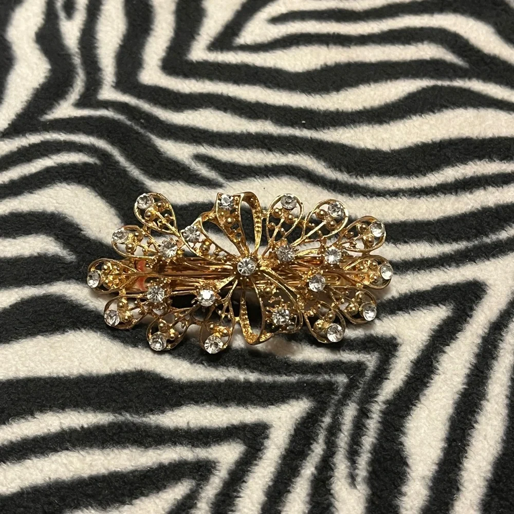 Gold Floral Rhinestone Hair Clip